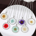 Seven Design Silver Tone Round Resin Pressed Flower Pendant Necklaces view 1