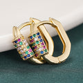 Gold Tone Rainbow Stone Rectangular Hoop Earrings Polished Metal Jewelry view 3