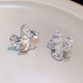 Silver Tone Clear Irregular Flower Statement Stud Earrings view 3