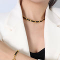 Black Leather Metal Weave OT Toggle Necklace Bracelet view 7