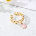 Gold Tone Curb Chain Evil Eye Charm Adjustable Rings view 6