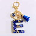 Blue Mosaic Resin Letter Keychain With Rhinestone Evil Eye Charm view 10