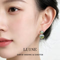 Gold Tone Square Top And Green Oval Shell Stud Earrings view 2