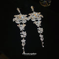 Silver Crystal Floral Chandelier Earrings with Long Drops view 4
