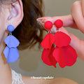 Matte Purple Layered Petal Cascade Drop Stud Earrings view 1