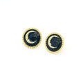 Gold Tone Round Crescent Moon Stud Earrings in Black and White view 4