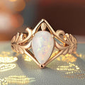 Champagne Gold Geometric Leaf Frame Teardrop Opal Ring view 5