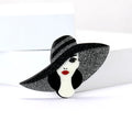 Black Glitter Wide Hat Woman Acrylic Brooch Red Lips view 1