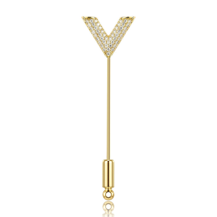 Crystal Letter Y Long Stick Pin in Gold or Silver Tone