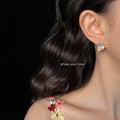 Gold Coral Shell Clear Oval CZ Ocean Stud Clip Earrings view 2