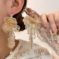 Clear Gold Vein Layered Leaf Cascade Statement Earrings view 1