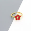 Gold Tone Enamel Smiling Flower Adjustable Open Rings in Seven Colors view 3