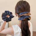 Navy Denim Hair Claw Clips Scrunchies Four Styles Brown Trim view 1