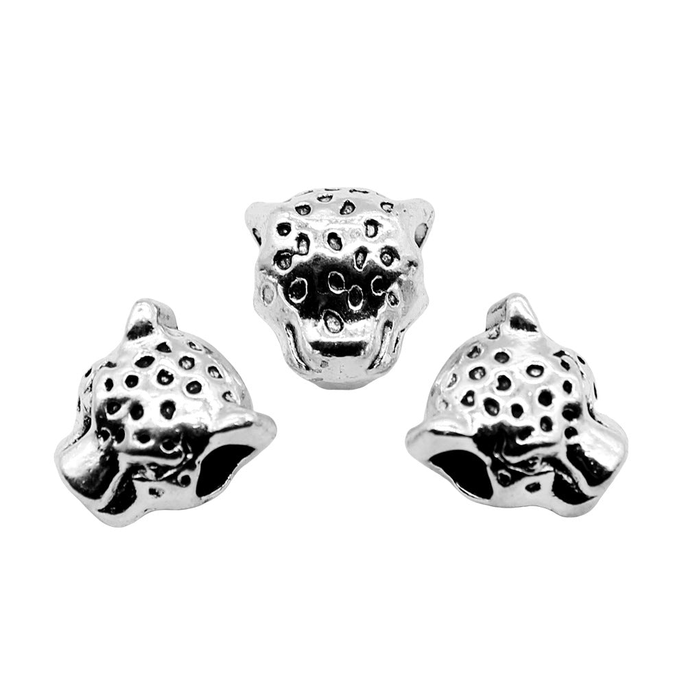 12x11x9mm 3.3g Antique Silver Zinc Alloy Leopard Head Large Hole Beads for Bracelet Jewelry Making