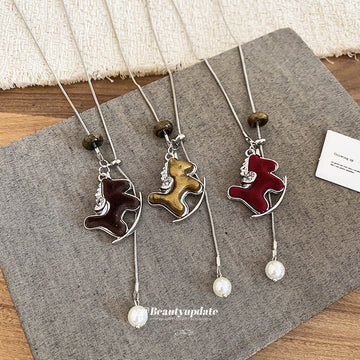 Flocked Horse Pendant Long Necklaces - 3 Styles Polished Decorative Design