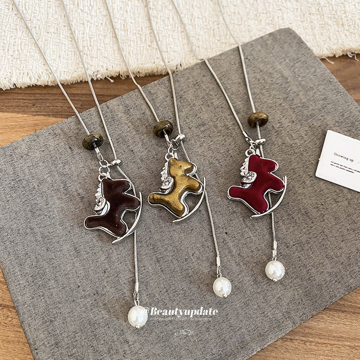 Flocked Horse Pendant Long Necklaces - 3 Styles Polished Decorative Design