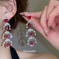 Red Crystal Heart and Teardrop Cascade Earrings Jewelry Accessory view 2