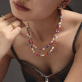 Colorful Glass Bead Freshwater Pearl Boho Necklace Strand view 2