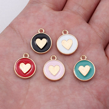 Two Tone Heart Enamel Alloy Charms in Five Colors for Jewelry Making