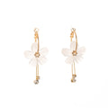 White Translucent Flower Gold Tone Hoop Dangle Earrings view 5