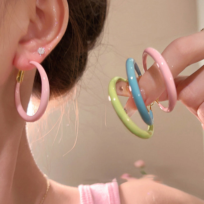 Pastel Blue Enamel Double Hoop Stud Earrings Jewelry Pair