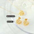 Intertwined Heart Pendant Necklace Stud Earrings Gold Steel view 2