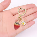 Gold Heart Clasp Strawberry Daisy Charm Keychain Metal view 3
