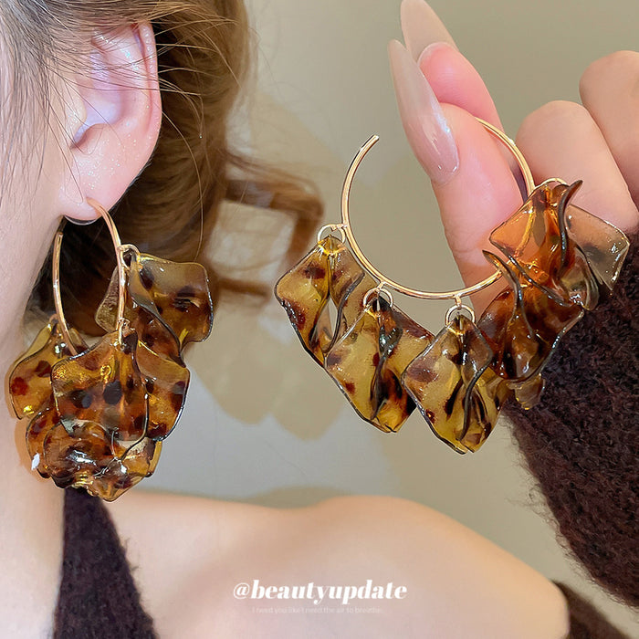 Leopard Petal Cluster C Hoop Earrings Jewelry Pair