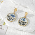 Gold Geometric Half-Circle Resin Dried Flower Drop Earrings view 5