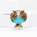 Round Crystal Owl Brooch in Red and Blue Colorways view 3