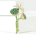 Green Lotus Pod and Dragonfly Brooch With Pearl Beads view 3