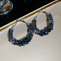 Blue Crystal Wrapped Hoop Statement Earrings For Women view 6