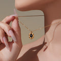 Gold Stainless Steel Oval Black Zircon Geometric Pendant Necklace view 2