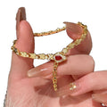 Gold Tone Red Crystal Chain Bracelet Statement Jewelry Design view 5