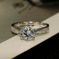 Silver Tone Six Prong Round Solitaire Pavé Ring Sizes 6-10 view 2