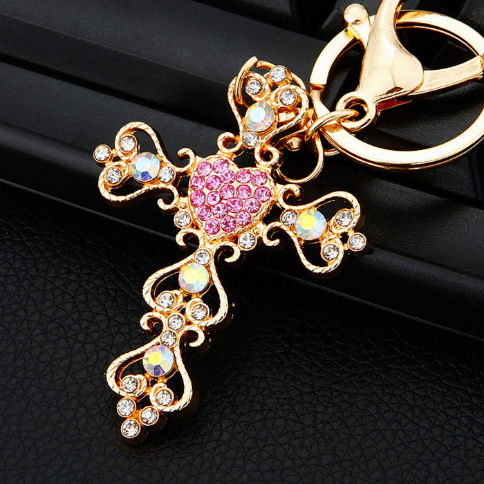 Mixed Jeweled Cross Keychains in Three Designs with Matching Braided Loops