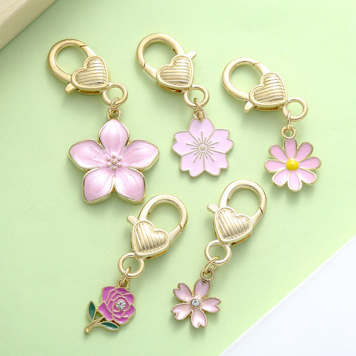 Rose, Sunflower and Blossom Charm Keychains in 18 Pictured Variations for Bags and Keys