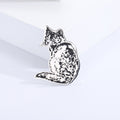 Etched Sitting Cat Silhouette Brooch Gold Silver Two Tones view 7