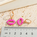 Gold Tone Crystal Accent Enamel Lips Huggie Drop Earrings in Two Colors view 2