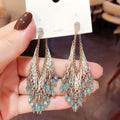 Silver Tone Beaded Teardrop Earrings in Blue and Pink view 6