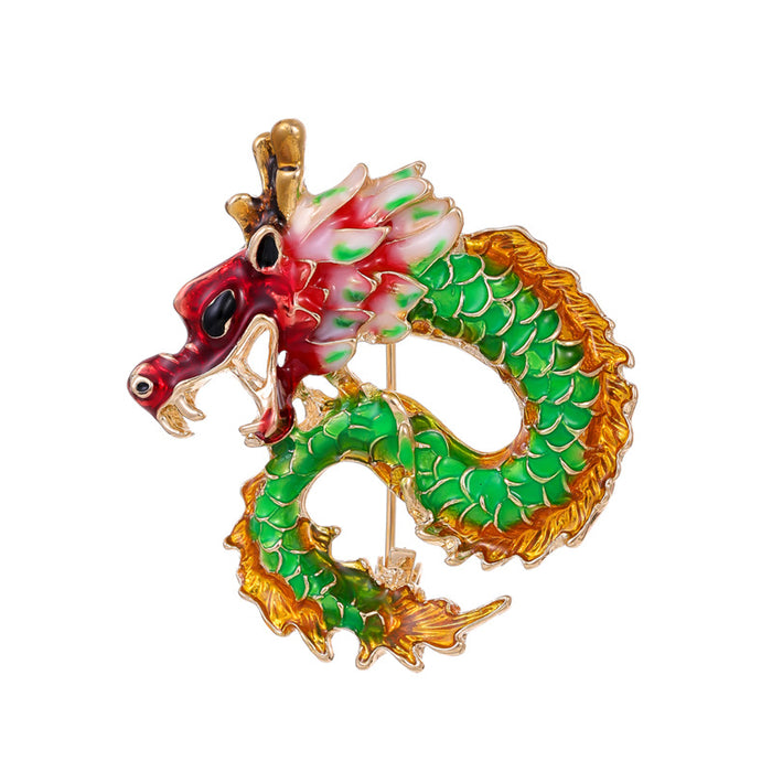 Green Gold Tone Dragon Five Designs Metal Brooch Pin