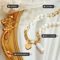 Pearl Bead Necklace Gold Links LOVE Heart Drop Charm view 2