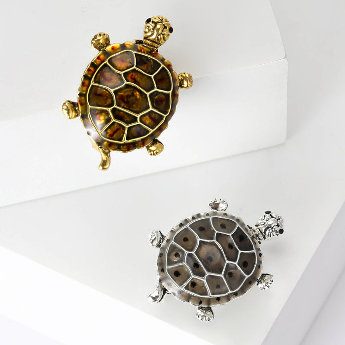 Turtle Brooch with Honeycomb Shell in Silver and Gold Tones