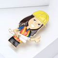 Enamel Woman Engineer Brooch With Rolled Plans for Jackets Scarves and Lapels view 3