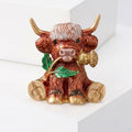 Enamel Highland Cow Brooch Thistle Accent Animal Pin view 2