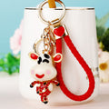Jeweled Cute Cow Keychains in Five Colors with Braided Loop Options view 1
