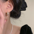 Gold Tone Square Crystal Huggie Hoop Statement Earrings view 4