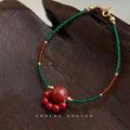 Green Cord Red Agate Cat Paw Focal Bracelet Adjustable view 4
