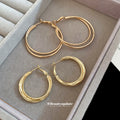 Gold Tone Double Layer Textured Crossover Hoop Earrings view 2