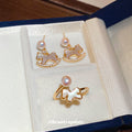 Gold Pearl Rocking Horse Drop Earrings Open Horse Ring view 3